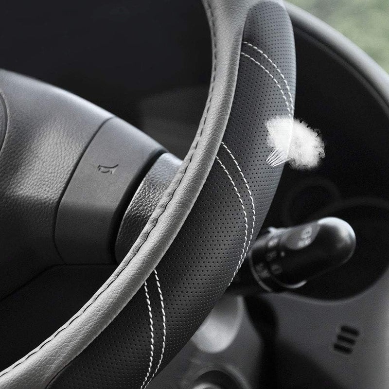 Elantrip Leather Large Steering Wheel Cover 15 1/2 to 16 inch Soft Grip Breathable for Car Truck SUV Jeep Anti Slip Black and Gray - Image 4